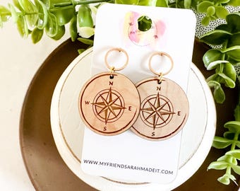 Compass Rose Wooden Earrings