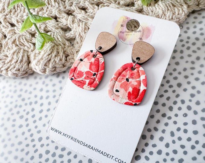 Pink Floral Cork & Wood Earrings