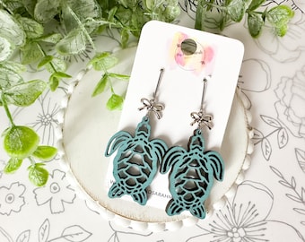 Hand-Painted Wooden Sea Turtle Earrings