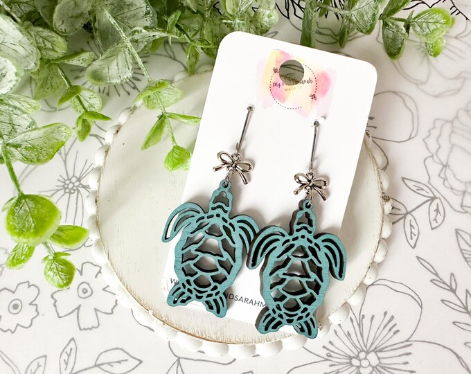 Hand-Painted Wooden Sea Turtle Earrings
