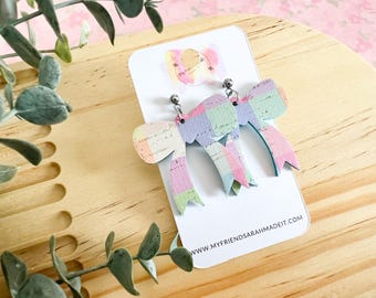 Pastel Checkered Ribbon Earrings