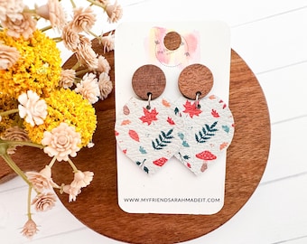 Fall Leaf & Mushroom Floral + Wood Petal Earrings