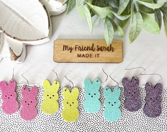 Pastel Glitter Bunny Leather Earrings | Spring Bunny Candy Inspired Earrings | Cute Easter Jewelry | Style #2041