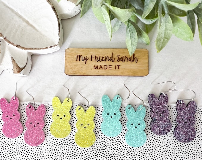 Pastel Glitter Bunny Leather Earrings | Spring Bunny Candy Inspired Earrings | Cute Easter Jewelry | Style #2041