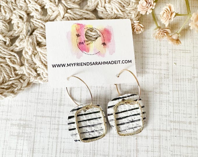 Striped Leather & Brass Hoops