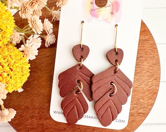 Deep Brown Art Deco Inspired Leather Earrings