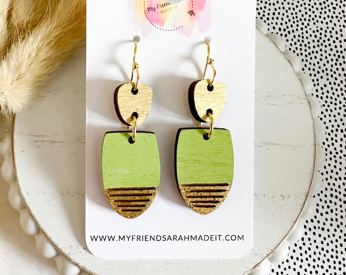 Bright Olive Gold Stripe Earrings