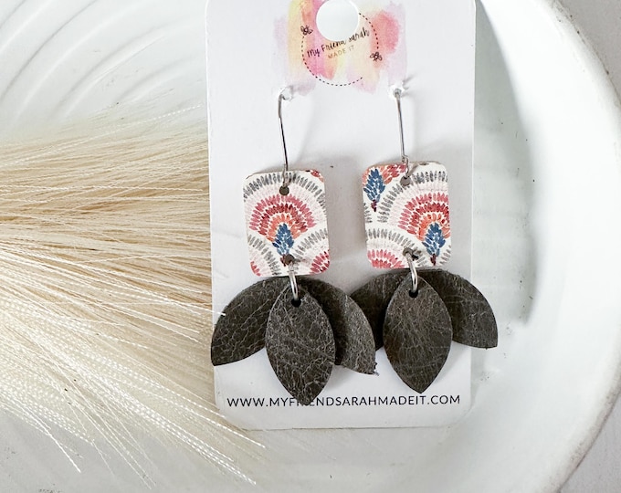 Gray Geometric Lotus Blossom Earrings