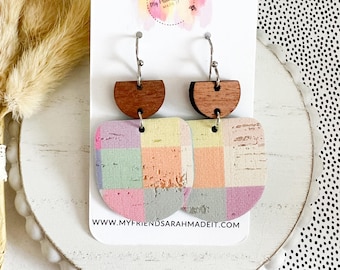 Pastel Checkered Geometric Dome Earrings
