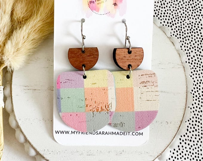 Pastel Checkered Geometric Dome Earrings