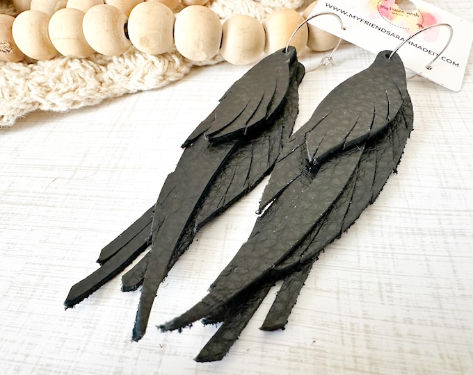 Black Layered Feather Fringe Earrings