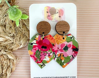 Bright Floral Cork Pointed Petal Earrings