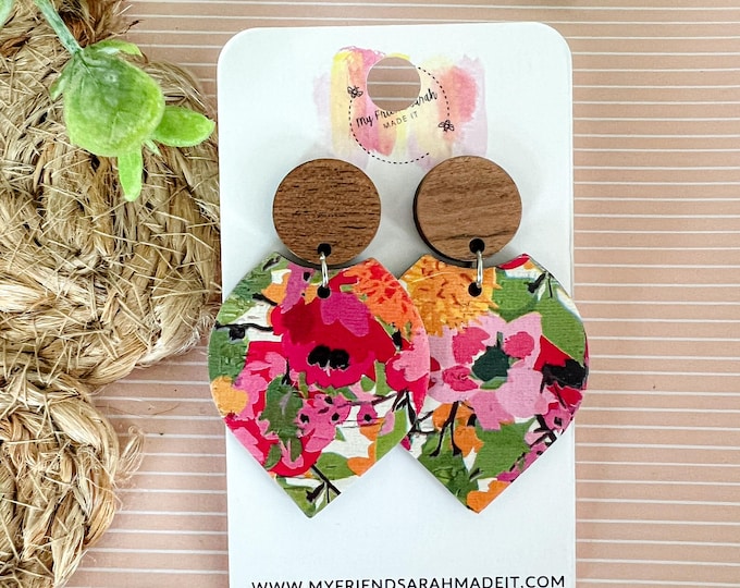 Bright Floral Cork Pointed Petal Earrings