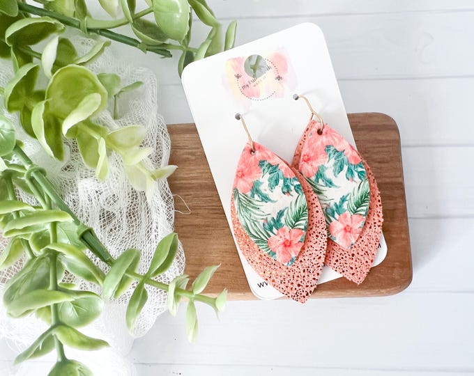 Tropical Hibiscus Leather Earrings
