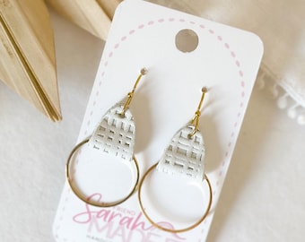 White Leather Wrapped Hoop Earrings