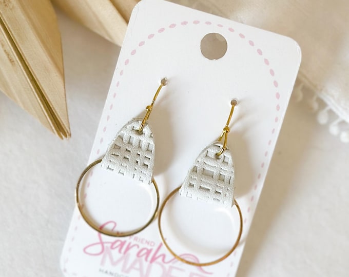 White Leather Wrapped Hoop Earrings