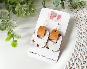 Bee Print Cork Leather Wrapped Hoop Earrings