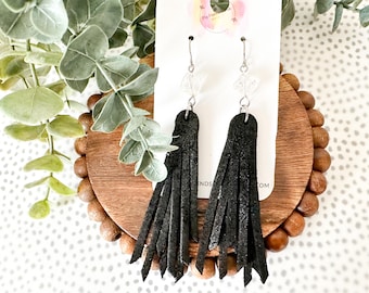 Black Sparkle Fringe Earrings