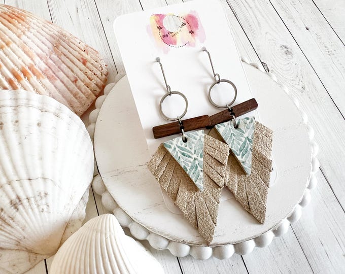 Coastal Leaf Layered Fringe Earrings