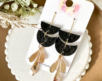 Black Leather Geometric Earrings