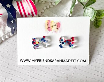 Patriotic Confetti Bow Studs