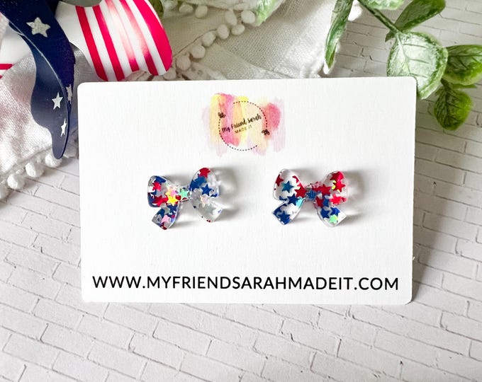 Patriotic Confetti Bow Studs