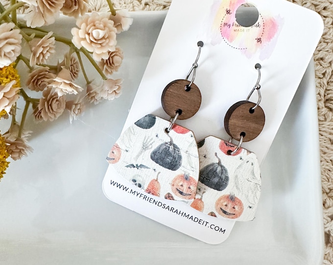 Vintage Halloween Cork + Wood Wedge Earrings