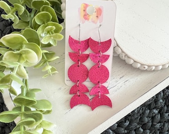 Magenta Sparkle Moon Phases Earrings