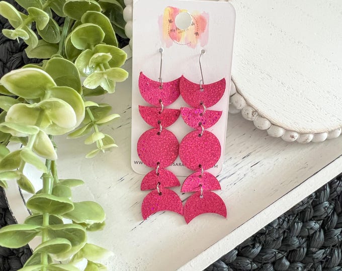 Magenta Sparkle Moon Phases Earrings