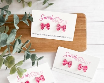 Heart Confetti Bow Studs