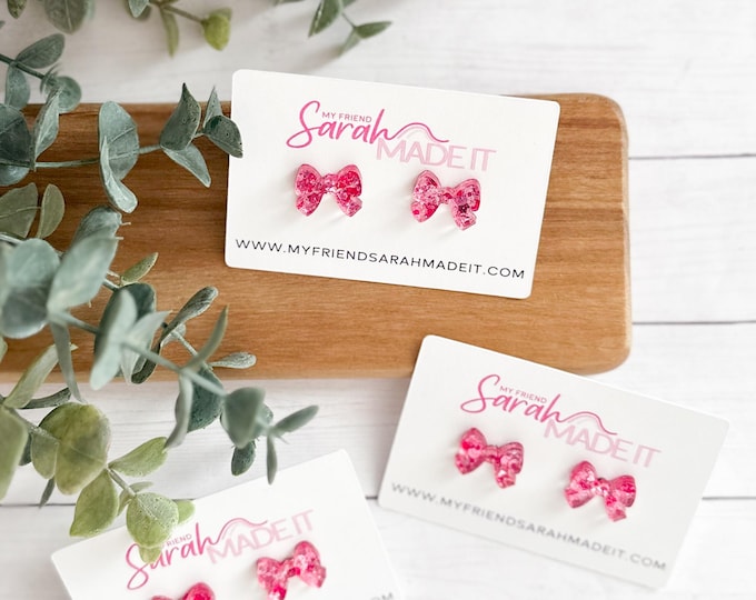 Heart Confetti Bow Studs