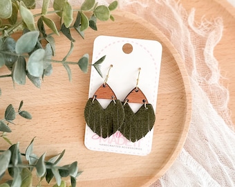 Olive Suede Fringe Earrings