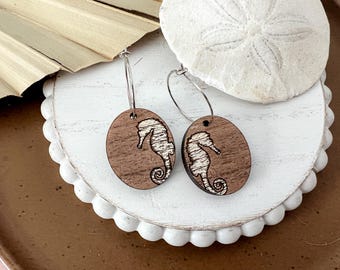 Seahorse Disc Hoop Earrings