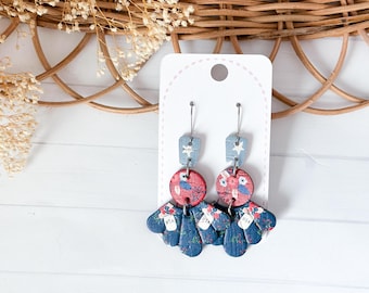 Red, White, and Blue Floral Earrings