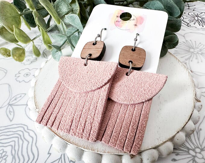 Pink Suede Geometric Earrings