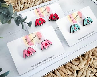 Festive Christmas Sweater Stud Earrings | You Choose Color