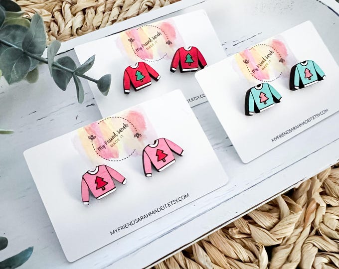 Festive Christmas Sweater Stud Earrings | You Choose Color