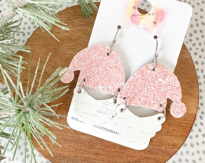 Pink Santa Hat and Beard Earrings