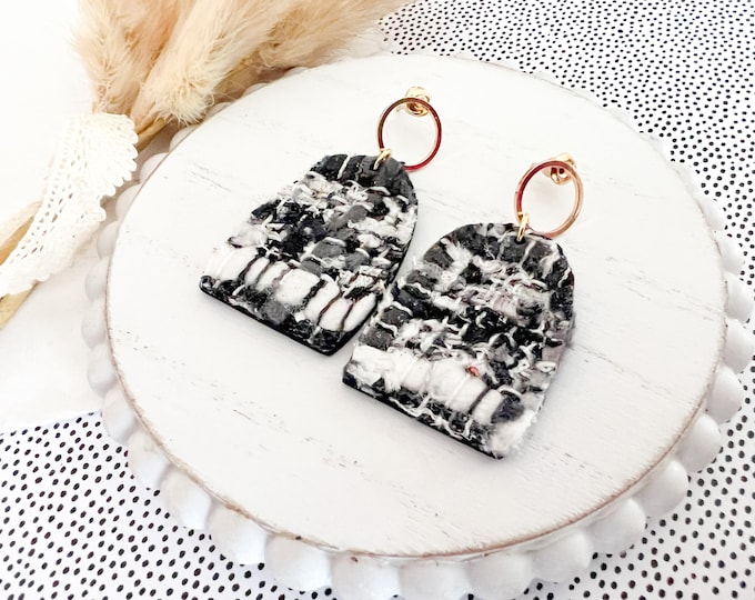 Tweed and Leather Earrings
