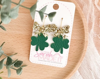 Leather Bow & Shamrock Dangles