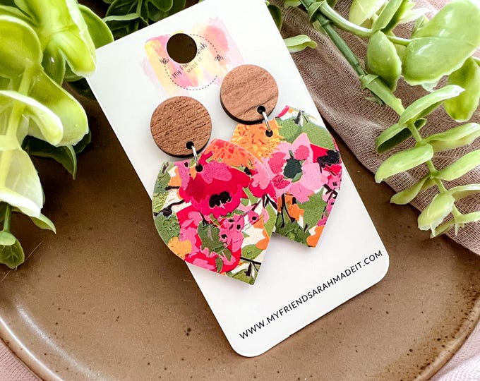 Bright Floral Cork Pointed Petal Earrings