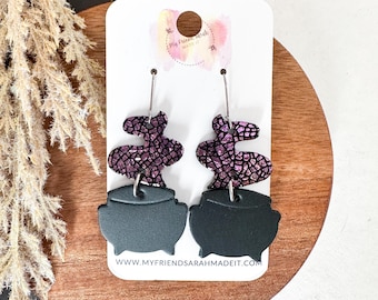 Black & Lavender Cauldron Earrings