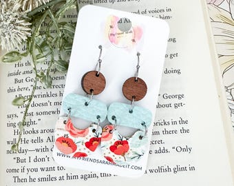 Aqua Floral Geometric Earrings