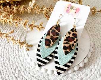 Leopard + Striped Cork Layered Earrings