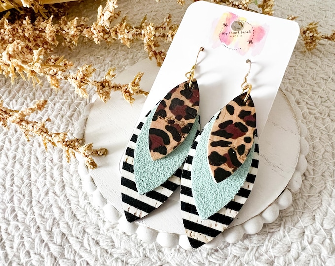 Pattern Mix Leather Earrings