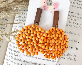 Orange Wooden Beaded Disc Earrings