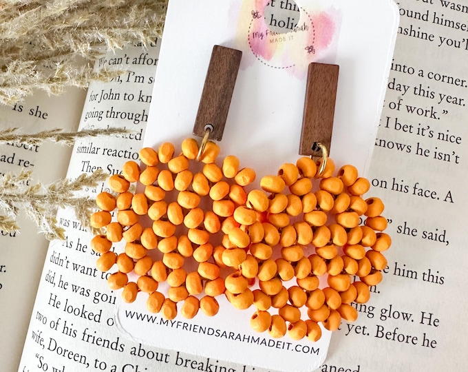 Orange Wooden Beaded Disc Earrings