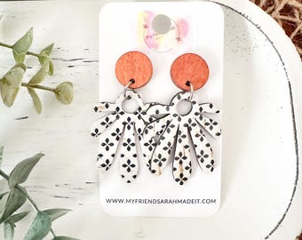 Black & White Geometric Fan Earrings