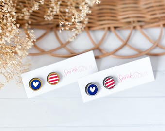 Patriotic Heart Stud Earrings
