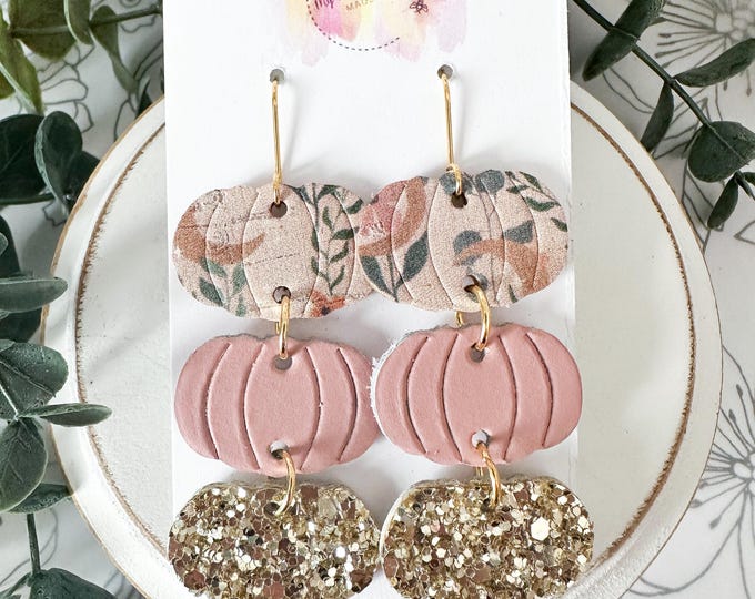 Pink & Gold Layered Pumpkin Stack Earrings